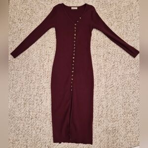 Elegant Burgundy Long Sleeve Dress